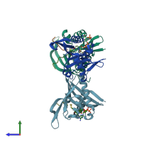 PDB entry 2cnm coloured by chain, side view.