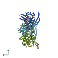 PDB entry 2cnt coloured by chain, side view.