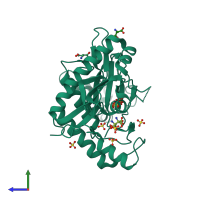 PDB entry 2cnu coloured by chain, side view.