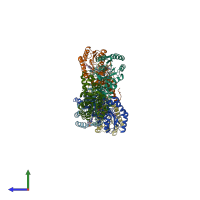 PDB entry 2cnw coloured by chain, side view.