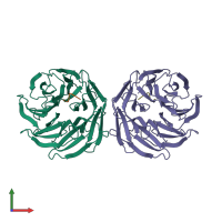 PDB entry 2co0 coloured by chain, front view.