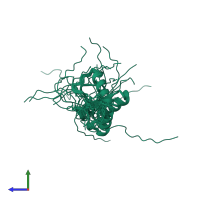 PDB entry 2coe coloured by chain, ensemble of 20 models, side view.