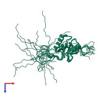 PDB entry 2coe coloured by chain, ensemble of 20 models, top view.