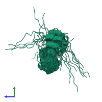 PDB entry 2cot coloured by chain, ensemble of 20 models, side view.