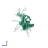 PDB entry 2cou coloured by chain, ensemble of 20 models, side view.
