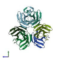 PDB entry 2cov coloured by chain, side view.