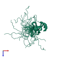 PDB entry 2cow coloured by chain, ensemble of 20 models, top view.