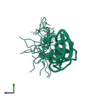PDB entry 2cp2 coloured by chain, ensemble of 20 models, side view.