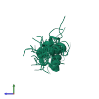 PDB entry 2cp8 coloured by chain, ensemble of 20 models, side view.