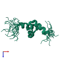 PDB entry 2cp8 coloured by chain, ensemble of 20 models, top view.