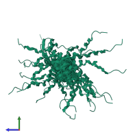 PDB entry 2cpb coloured by chain, ensemble of 25 models, side view.