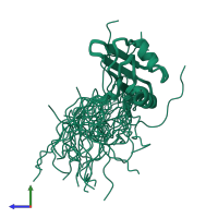 PDB entry 2cpj coloured by chain, ensemble of 20 models, side view.