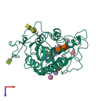 PDB entry 2cpo coloured by chain, top view.