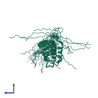 PDB entry 2cpr coloured by chain, ensemble of 20 models, side view.