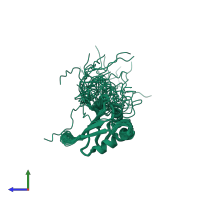 PDB entry 2cpx coloured by chain, ensemble of 20 models, side view.