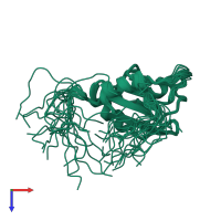 PDB entry 2cpy coloured by chain, ensemble of 20 models, top view.