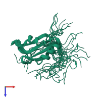 PDB entry 2cq0 coloured by chain, ensemble of 20 models, top view.