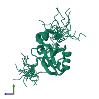 PDB entry 2cq2 coloured by chain, ensemble of 20 models, side view.