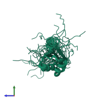PDB entry 2cq3 coloured by chain, ensemble of 20 models, side view.