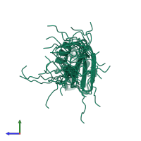 PDB entry 2cqh coloured by chain, ensemble of 20 models, side view.