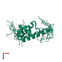 PDB entry 2cqn coloured by chain, ensemble of 20 models, top view.