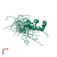 PDB entry 2cqx coloured by chain, ensemble of 20 models, top view.