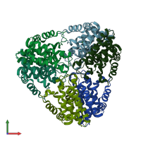 PDB entry 2cqz coloured by chain, front view.