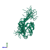 PDB entry 2cr0 coloured by chain, ensemble of 20 models, side view.