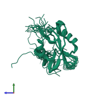 PDB entry 2cr4 coloured by chain, ensemble of 20 models, side view.