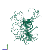 PDB entry 2cr8 coloured by chain, ensemble of 20 models, side view.