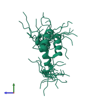 PDB entry 2cra coloured by chain, ensemble of 20 models, side view.