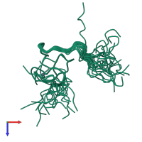 PDB entry 2crc coloured by chain, ensemble of 20 models, top view.