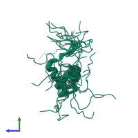 PDB entry 2crg coloured by chain, ensemble of 20 models, side view.