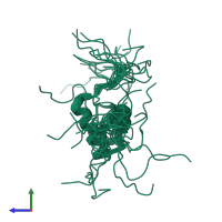 PDB entry 2crg coloured by chain, ensemble of 20 models, side view.