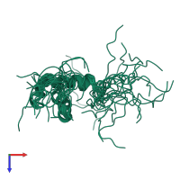 PDB entry 2crg coloured by chain, ensemble of 20 models, top view.