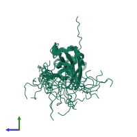 PDB entry 2cri coloured by chain, ensemble of 20 models, side view.