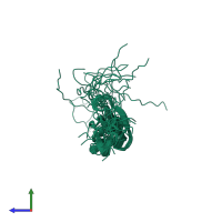 PDB entry 2crm coloured by chain, ensemble of 20 models, side view.