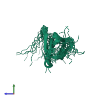 PDB entry 2crq coloured by chain, ensemble of 20 models, side view.