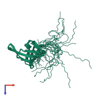 PDB entry 2crv coloured by chain, ensemble of 20 models, top view.