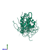 PDB entry 2cs0 coloured by chain, ensemble of 20 models, side view.