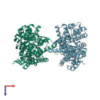 PDB entry 2csb coloured by chain, top view.