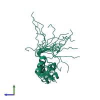 PDB entry 2csf coloured by chain, ensemble of 20 models, side view.