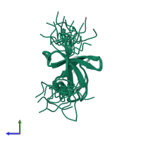 PDB entry 2csi coloured by chain, ensemble of 20 models, side view.