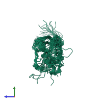 PDB entry 2csk coloured by chain, ensemble of 20 models, side view.