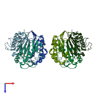 PDB entry 2csl coloured by chain, top view.