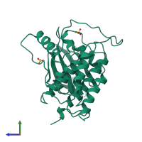 PDB entry 2csn coloured by chain, side view.