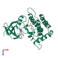PDB entry 2csn coloured by chain, top view.