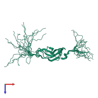 PDB entry 2csp coloured by chain, ensemble of 20 models, top view.