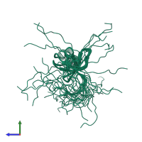 PDB entry 2csq coloured by chain, ensemble of 20 models, side view.