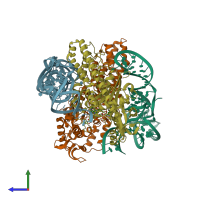 PDB entry 2ct8 coloured by chain, side view.